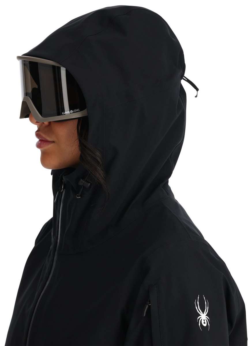 Spyder Ladies Volt GORE-TEX Jacket 2024 - A black jacket with a white spider logo on the left sleeve.