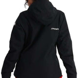 Spyder Ladies Volt GORE-TEX Jacket 2024 - A black jacket with a hood, featuring white lettering and logos on the left arm and back.