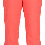 Spyder Ladies Winner GORE-TEX Insulated Pants 2023 - A pair of coral-colored pants with a black waistband and silver zippers on the side pockets.