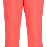Spyder Ladies Winner GORE-TEX Insulated Pants 2023 - A pair of coral-colored pants with a black waistband and silver zippers on the side pockets.