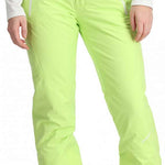 Spyder Women's Winner Insulated Pants 2024 - Bright green pants with white zipper accents on side pockets.