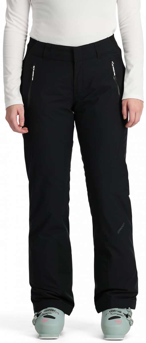 Spyder Ladies Winner Insulated Pants Short 2024 - Black pants with silver zippers on side pockets and a black logo on left thigh.