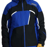Spyder Leader Insulated Jacket 2024 - A royal blue jacket with black and white accents, featuring a zippered front and hood.