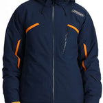 Spyder Leader Insulated Jacket 2024 - A navy blue jacket with orange accents on the chest and sleeves.