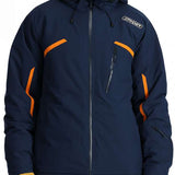 Spyder Leader Insulated Jacket 2024 - A navy blue jacket with orange accents on the chest and sleeves.