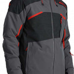 Spyder Leader Insulated Jacket - A black jacket with red accents, featuring a hood and zippered pockets.