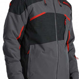 Spyder Leader Insulated Jacket - A black jacket with red accents, featuring a hood and zippered pockets.