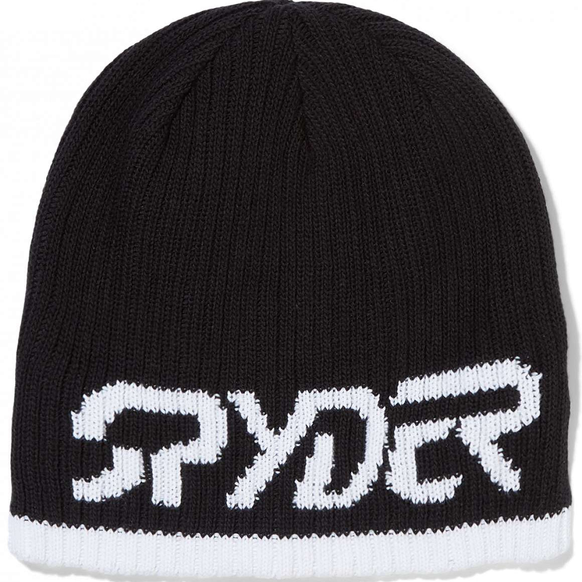 Spyder Logo Hat 2024 - A black beanie with a white embroidered logo on the front.
