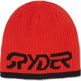 Spyder Logo Hat 2024 - A red beanie with a black Spyder logo on the front.