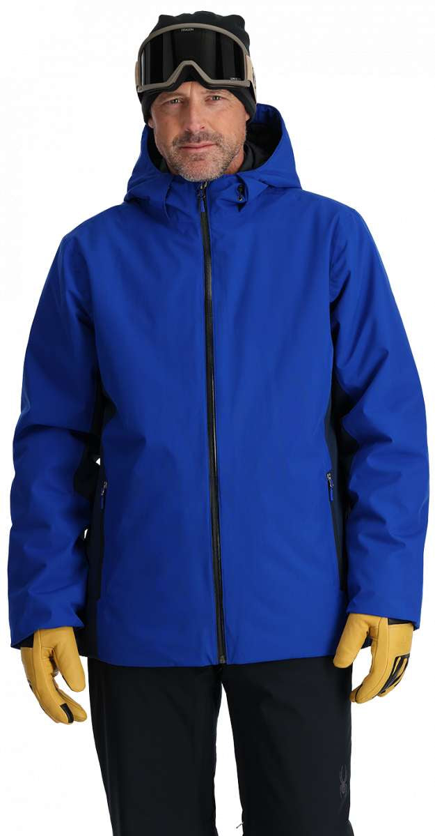 Spyder Mega 3-in-1 Insulated Jacket - A royal blue jacket with a black zipper and two zippered pockets on either side.