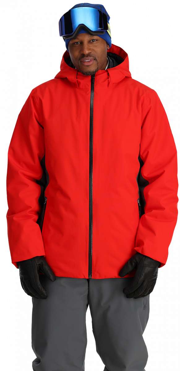 Spyder Mega 3-in-1 Insulated Jacket - A red jacket with a black zipper and two zippered pockets on either side.