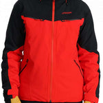 Spyder Monterosa GTX Insulated Jacket - A black jacket with red accents and a red zipper.