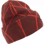 Spyder Nebula Hat 2023 - A black beanie with a red geometric pattern and a small Spyder logo on the cuff.