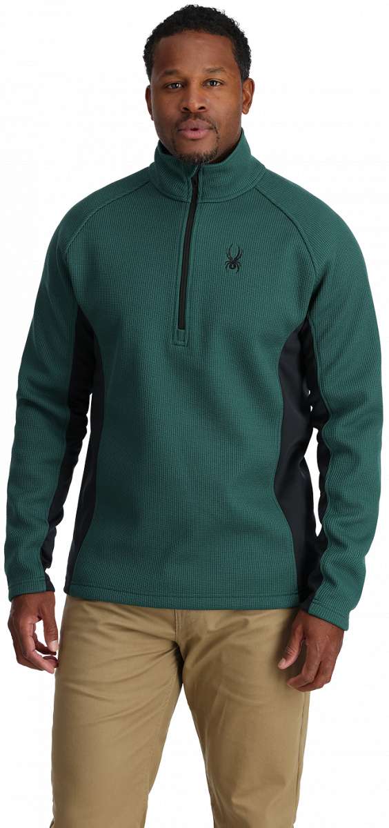 Spyder Outbound Zip Fleece Jacket - A dark green fleece jacket with a black zipper and a small embroidered logo on the left chest.