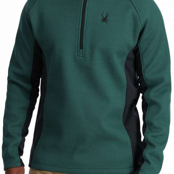 Spyder Outbound Zip Fleece Jacket - A dark green fleece jacket with a black zipper and a small embroidered logo on the left chest.