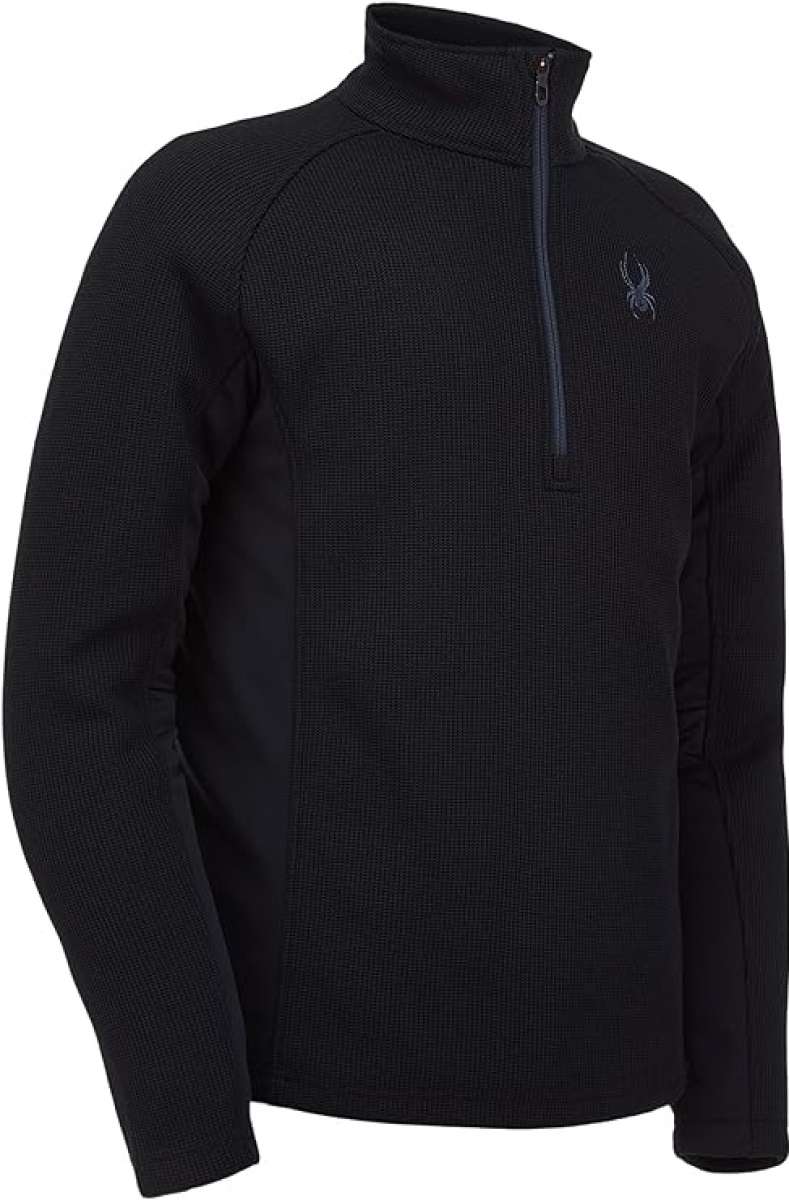 Spyder Outbound Zip Fleece Jacket - A black fleece jacket with a zippered chest pocket and a small embroidered logo on the left shoulder.