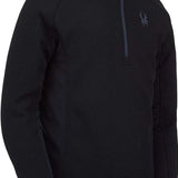 Spyder Outbound Zip Fleece Jacket - A black fleece jacket with a zippered chest pocket and a small embroidered logo on the left shoulder.