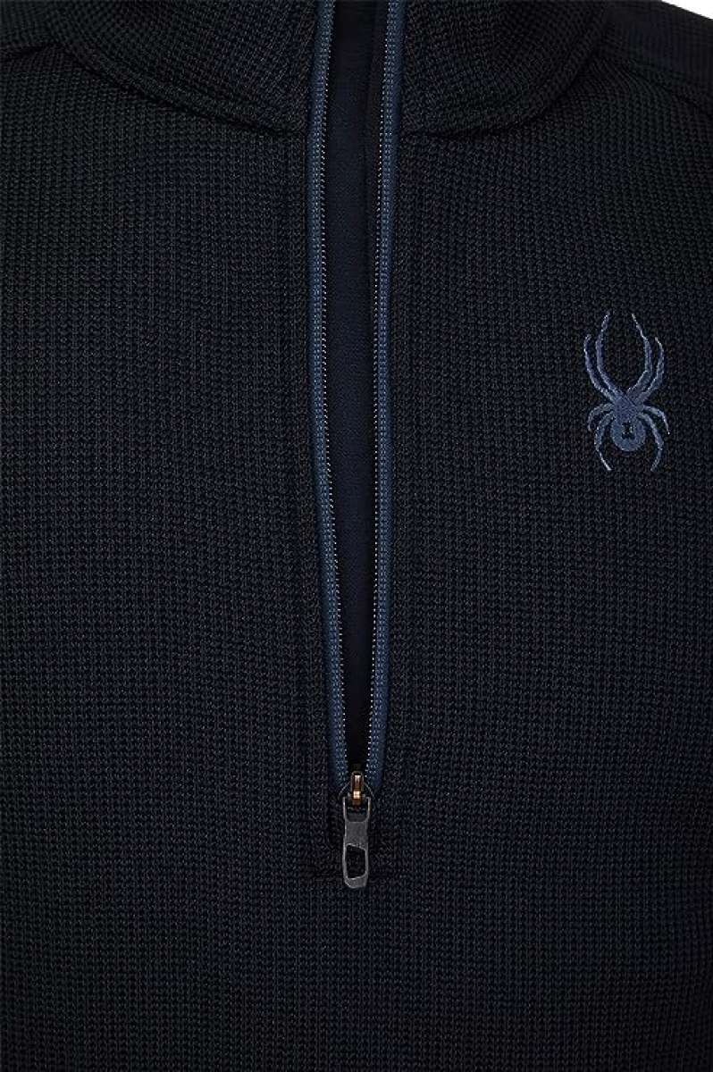Spyder Outbound Zip Fleece Jacket 2024 - A black fleece jacket with a zipper down the front and a small embroidered spider logo on the left chest.