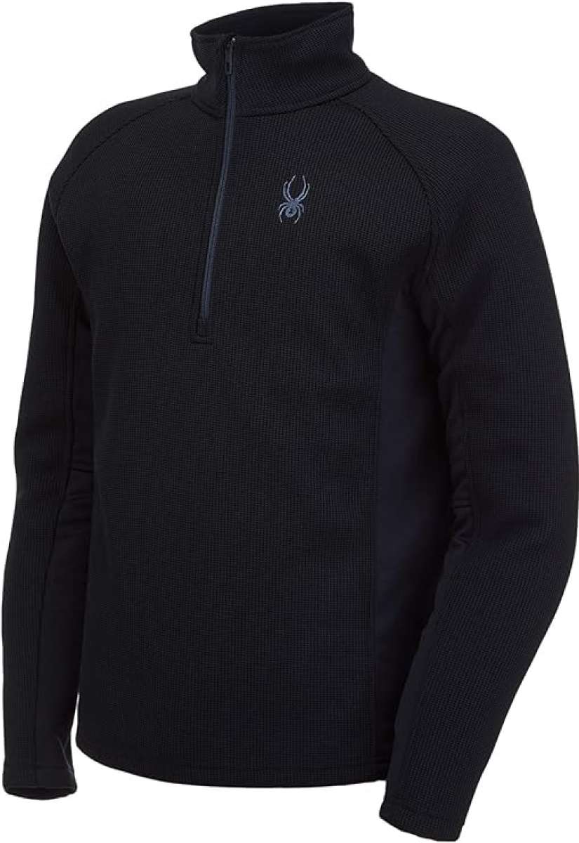 Spyder Outbound Zip Fleece Jacket 2024 - A black fleece jacket with a zippered chest pocket and a small embroidered logo on the left breast.