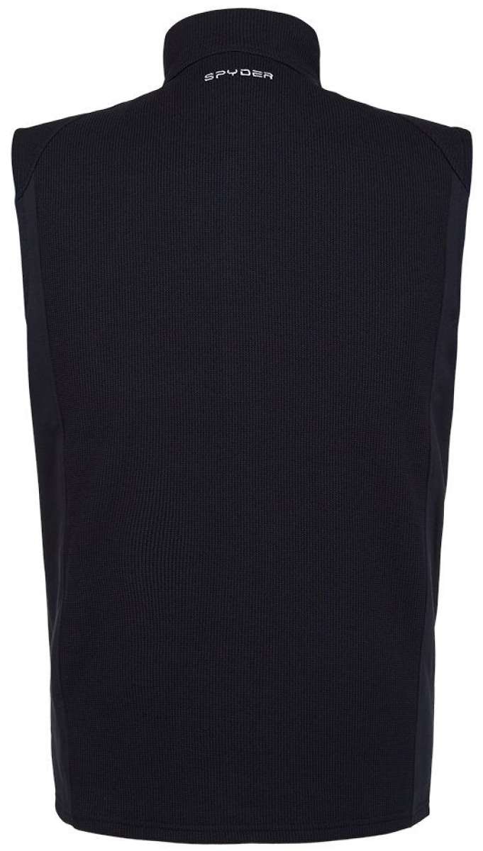 Spyder Outlaw Full Zip Fleece Vest 2022 - A black fleece vest with a zippered front and Spyder logo on the left chest.