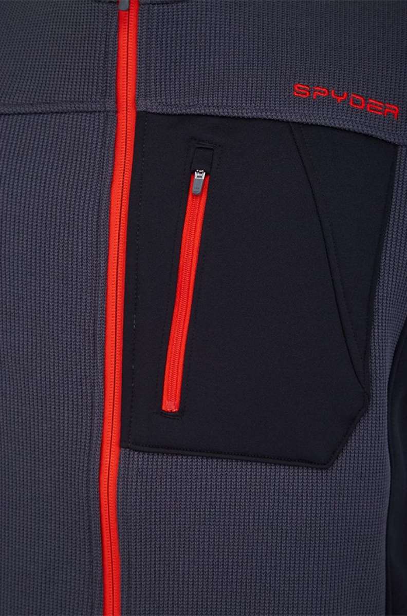 Spyder Outlaw Full Zip Fleece Vest 2022 - A black fleece vest with a zippered front and two chest pockets, featuring a small embroidered logo on the left side of the chest pocket.