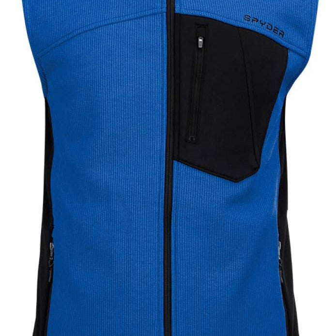 Spyder Outlaw Full Zip Fleece Vest 2022 - A royal blue fleece vest with a black zipper and two zippered pockets on either side.