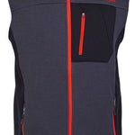 Spyder Outlaw Full Zip Fleece Vest 2022 - A dark gray fleece vest with a red zipper and Spyder logo on the chest.