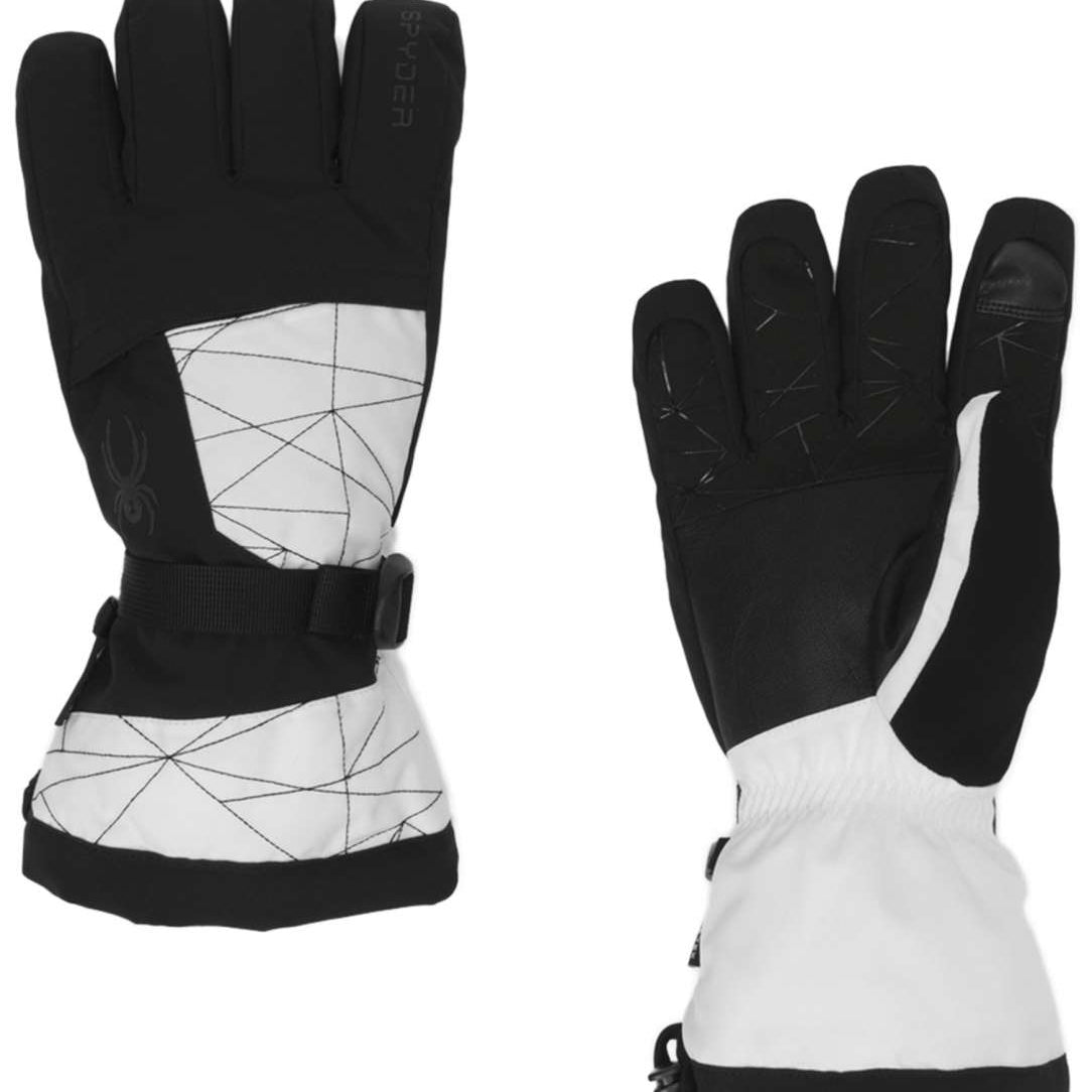 Spyder Overweb GORE-TEX Glove 2023 - A black glove with a geometric pattern on the wrist strap and a white logo on the cuff.