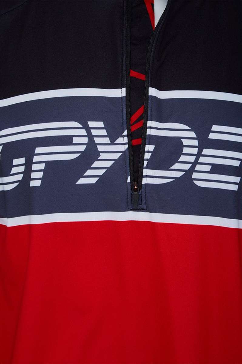 Spyder Paramount Lightweight Zip Turtleneck 2022 - A navy blue zip-up turtleneck with a white logo on the chest.