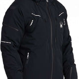 Spyder Pinnacle GORE-TEX Insulated Jacket - Black jacket with white accents and a zipper on the chest.