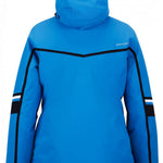 Spyder Poise Insulated Jacket 2023 - A blue jacket with a hood, featuring black trim and white lettering on the chest.
