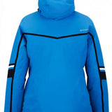 Spyder Poise Insulated Jacket 2023 - A blue jacket with a hood, featuring black trim and white lettering on the chest.