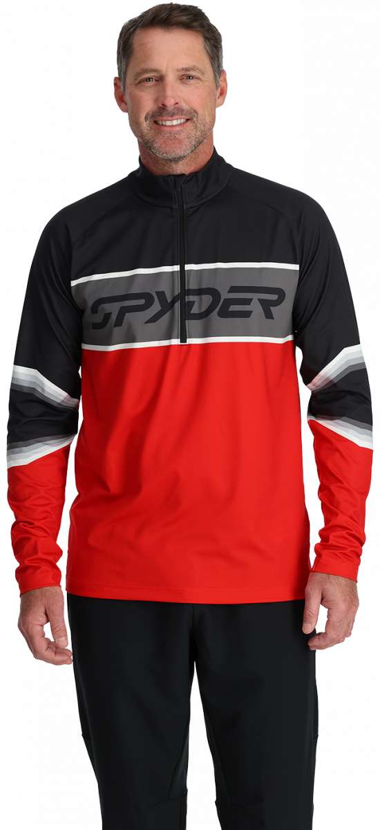 Spyder Premier 1/4 Zip Turtle Neck - Black jacket with gray and white stripes on chest, black turtle neck collar.