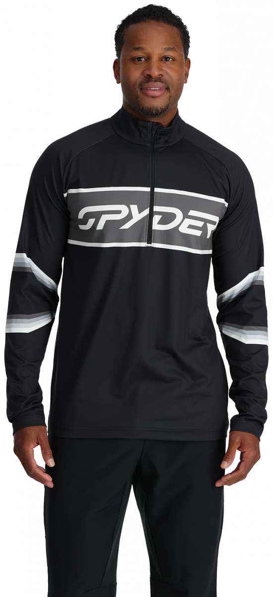 Spyder Premier 1/4 Zip Turtle Neck 2024 - Black jacket with white logo on chest and gray accents around collar, cuffs, and hem.