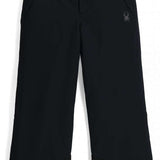 Spyder Junior's Revel Insulated Pant 2024 - Black ski pants with a subtle white logo on the left thigh and black hardware.