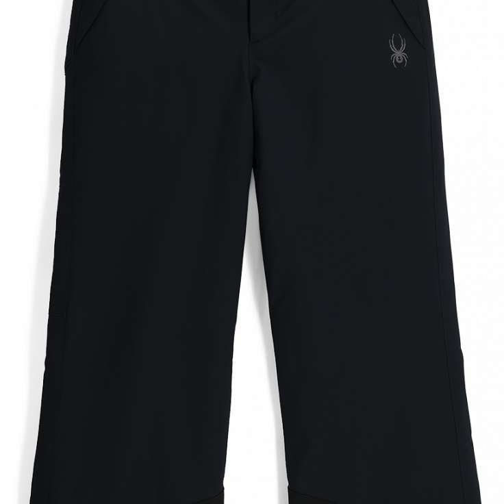 Spyder Junior's Revel Insulated Pant 2024 - Black ski pants with a subtle white logo on the left thigh and black hardware.