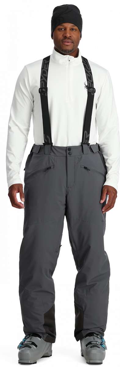 Spyder Sentinel Insulated Pants 2024 - Black pants with a subtle pattern of thin white lines on the side seams and black hardware.