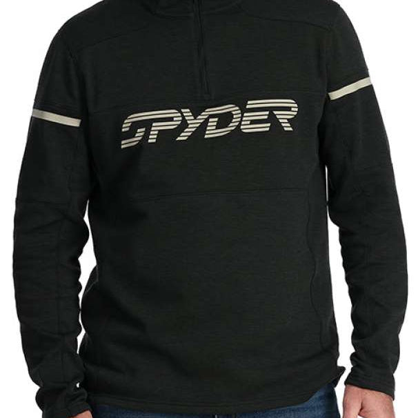 Spyder Speed Quarter Zip Fleece Sweater 2024 - A black quarter-zip fleece sweater with a white Spyder logo on the chest.