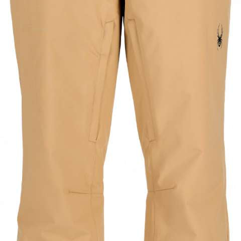 Spyder Traction Stretch Insulated Pant 2023 - Beige pants with a black spider logo on the left leg.