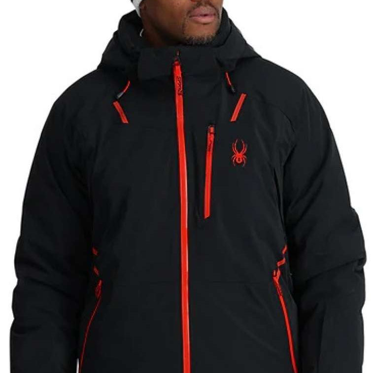 Spyder Vanqysh GORE-TEX Jacket 2024 - Black jacket with red zipper and logo on chest.