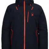 Spyder Vanqysh Insulated Jacket 2023 - A black jacket with a red zipper and a spider logo on the left chest.