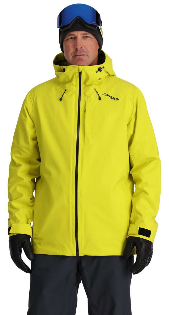 Spyder Volt GORE-TEX Shell Jacket 2024 - A bright yellow jacket with a black zipper and two zippered pockets on either side.