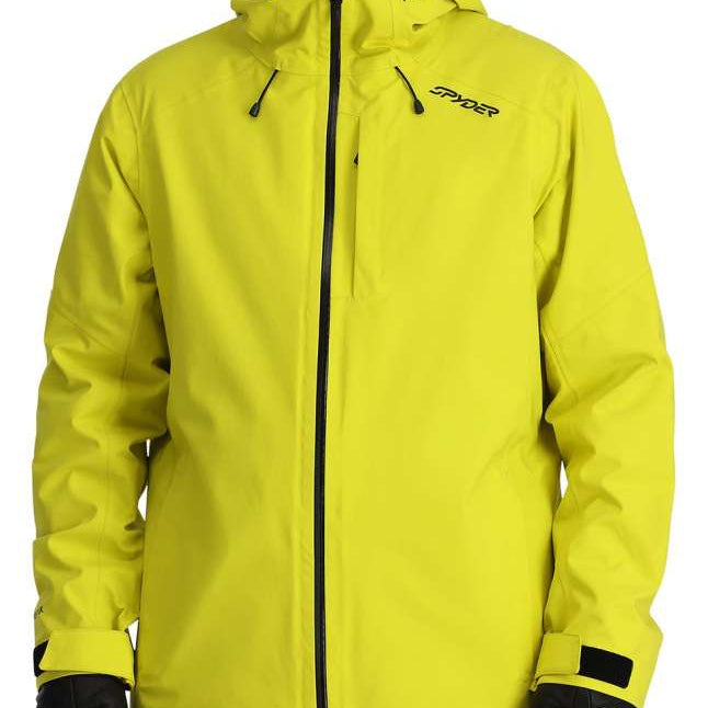 Spyder Volt GORE-TEX Shell Jacket 2024 - A bright yellow jacket with a black zipper and two zippered pockets on either side.