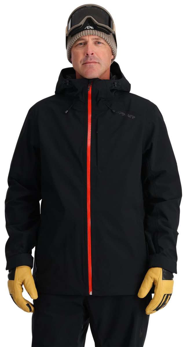 Spyder Volt GORE-TEX Shell Jacket 2024 - A black jacket with a red zipper and logo on the left chest.