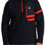 Spyder Wengen Bandit 1/2 Zip Sweater 2024 - Black sweater with red stripe on sleeve and white logo on chest.