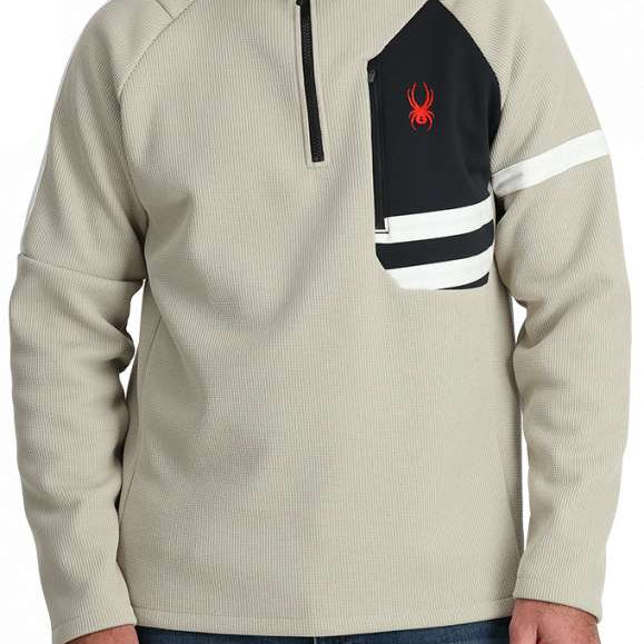 Spyder Wengen Bandit 1/2 Zip Sweater 2024 - A black and white sweater with a red logo on the chest.