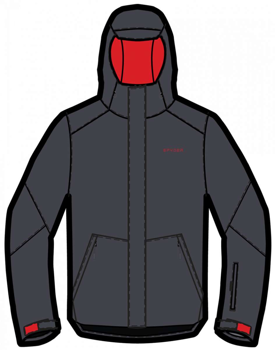 Spyder Wildcard Insulated Jacket 2023 - A dark gray jacket with a red zipper and black accents on the shoulders.