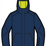 Spyder Wildcard Insulated Jacket 2023 - A navy blue jacket with a yellow zipper and black accents on the shoulders.