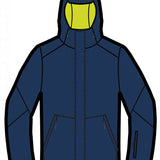 Spyder Wildcard Insulated Jacket 2023 - A navy blue jacket with a yellow zipper and black accents on the shoulders.