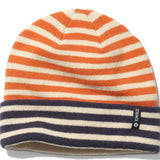 Stance Barnicle Beanie 2023 - A navy blue beanie with a white stripe pattern and an orange logo on the front.